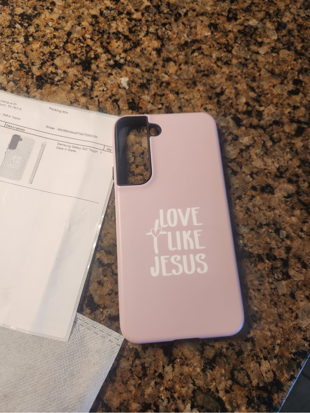 Pink "Love Like Jesus" Phone Case. Fits Samsung galaxy 22 tough. Never used.